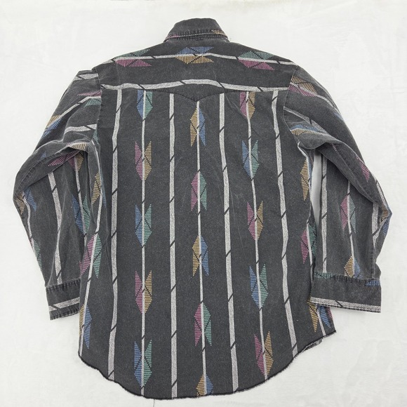 VTG Wrangler Western Shirt Aztec Geometric Button Up Shirt Sz Lg FADED WORN - Picture 11 of 13